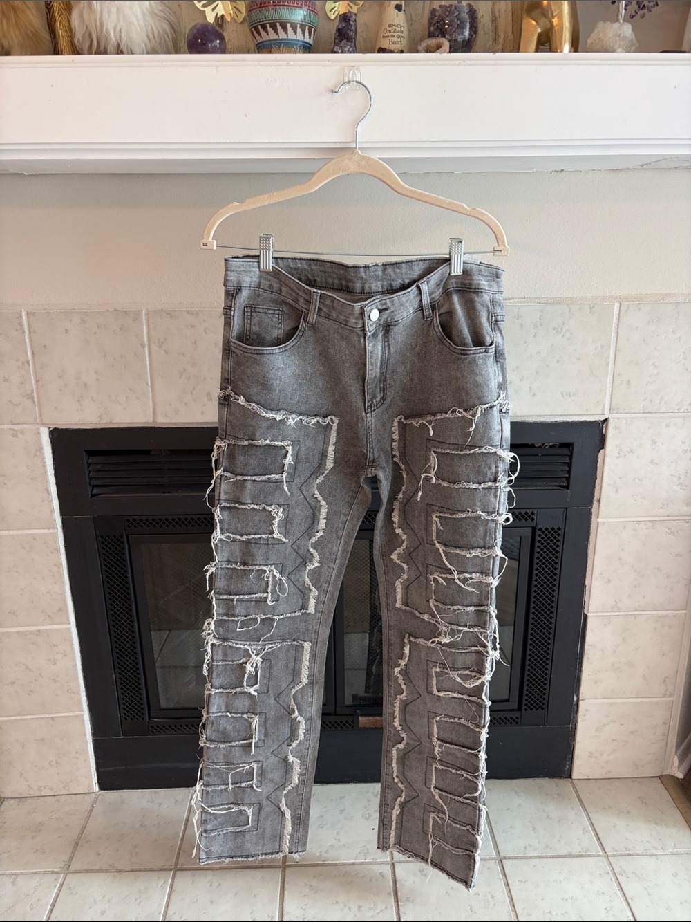 Men's Gray Distressed Straight Jeans